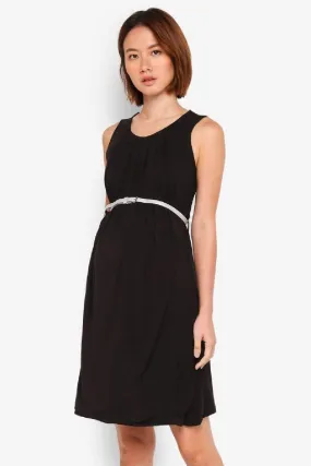 Live Pleat Bamboo Cotton Sleeveless Nursing Dress Black