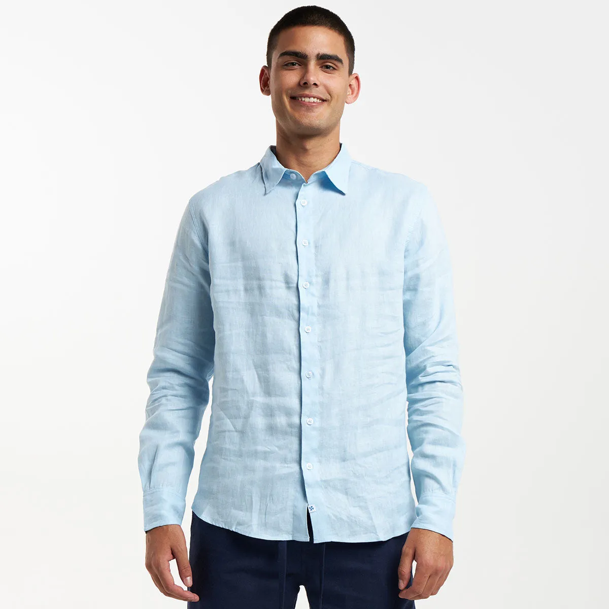 Long Sleeve Linen Shirt | Baby Blue