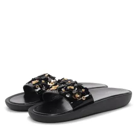 Louis Vuitton Black Patent Sunbath Flower Slides 40