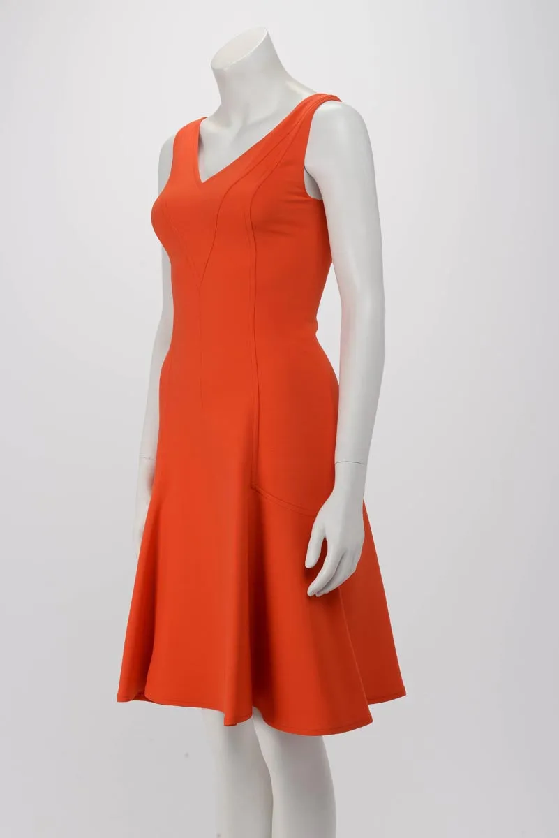 Louis Vuitton Orange Crepe V-Neck Paneled Dress FR 34