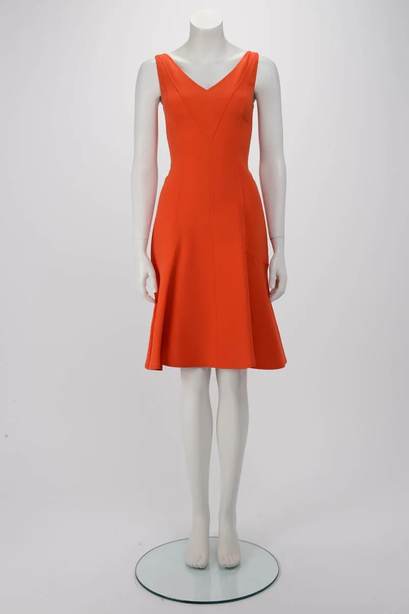 Louis Vuitton Orange Crepe V-Neck Paneled Dress FR 34