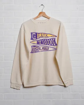 LSU Tigers Pennant Ivory Corded Crew Sweatshirt