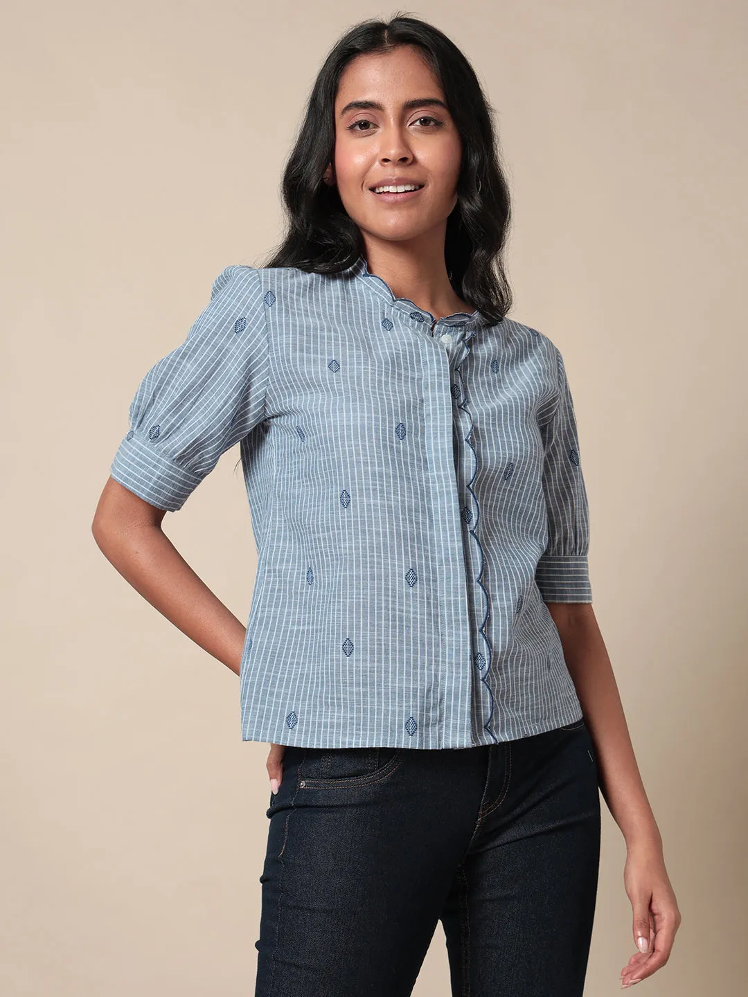 Luna Blue Yarn Dyed Cotton Stripe Shirt