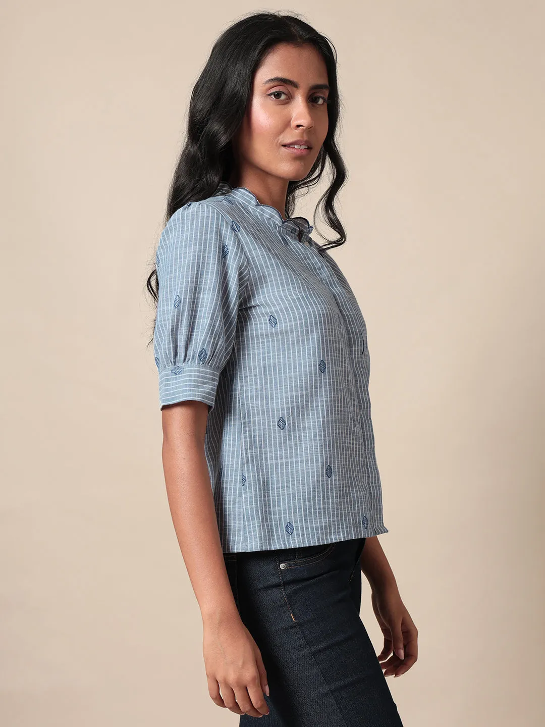 Luna Blue Yarn Dyed Cotton Stripe Shirt