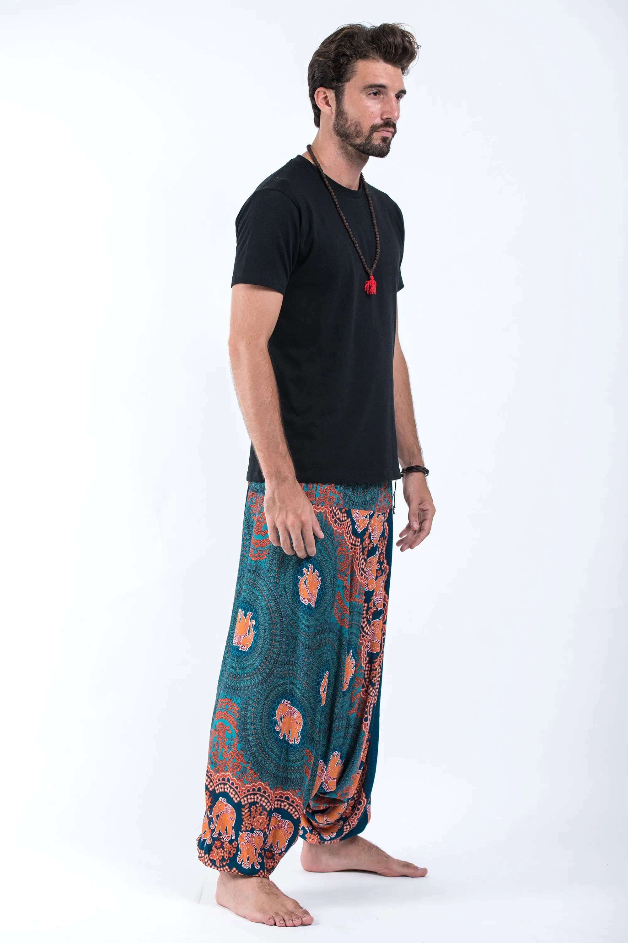 Mandala Elephant Drop Crotch Men's Elephant Pants in Turquoise