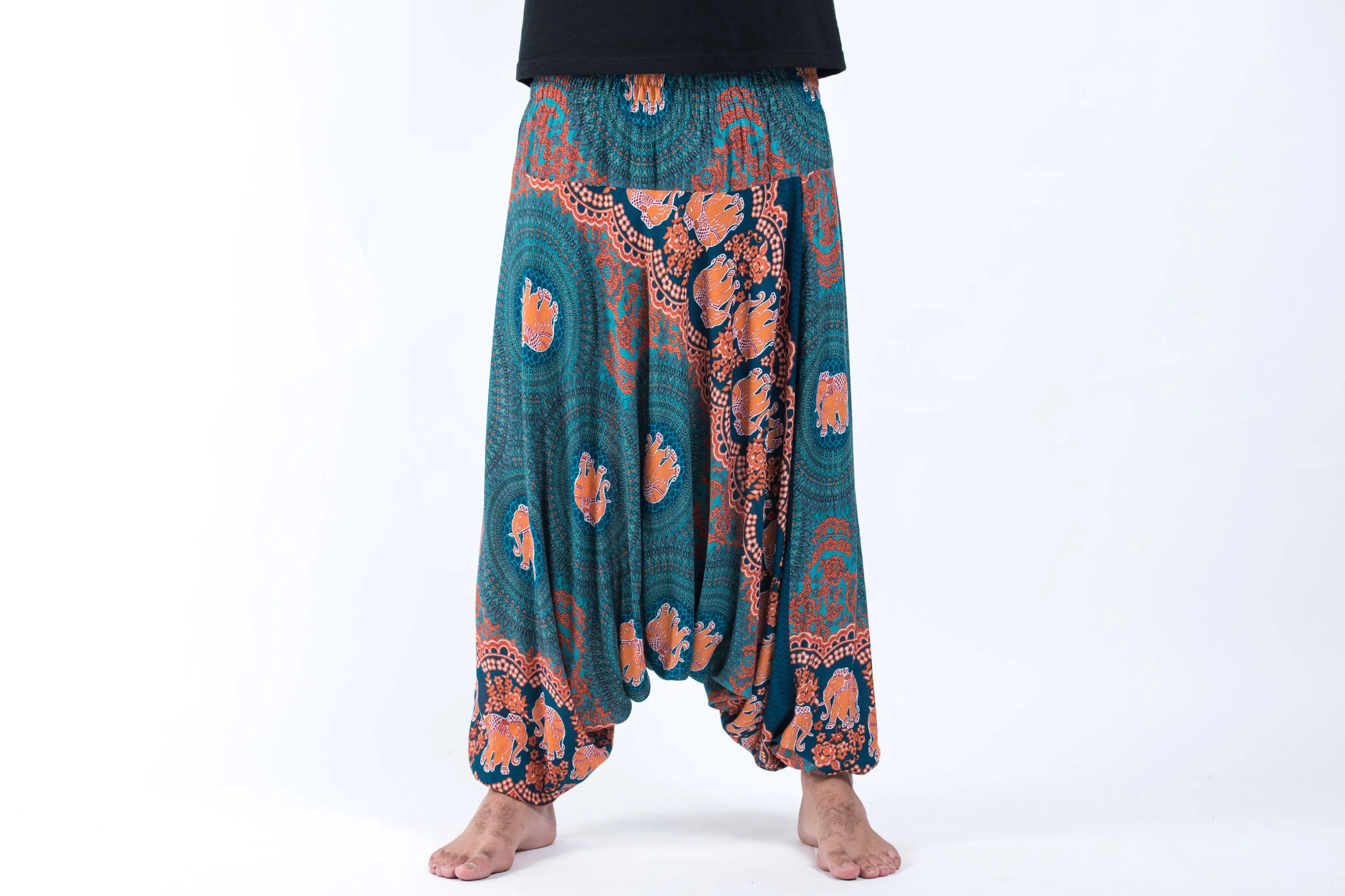 Mandala Elephant Drop Crotch Men's Elephant Pants in Turquoise