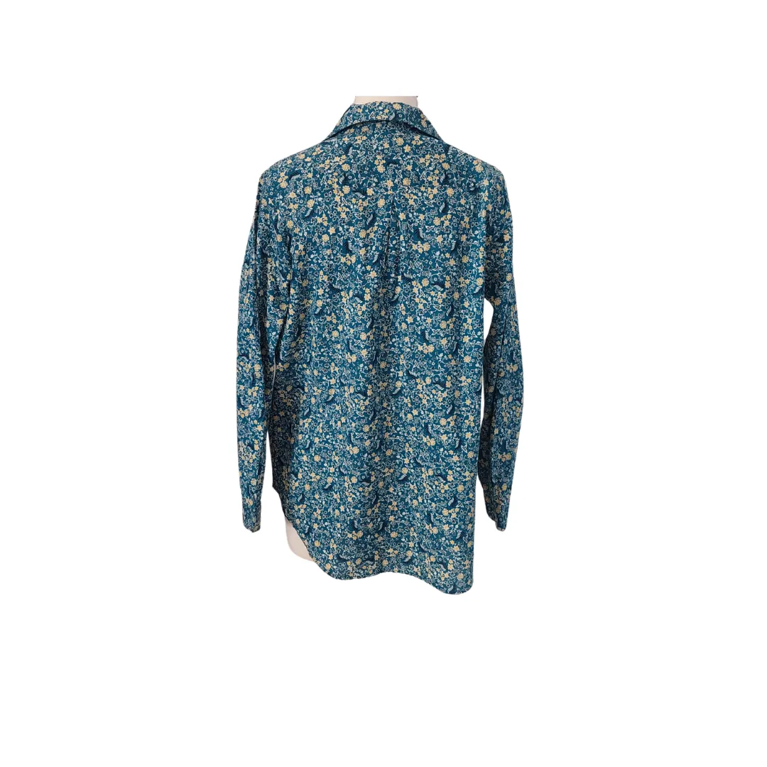 Marks & Spencer Blue Printed Collared Button-down Shirt | Brand New |