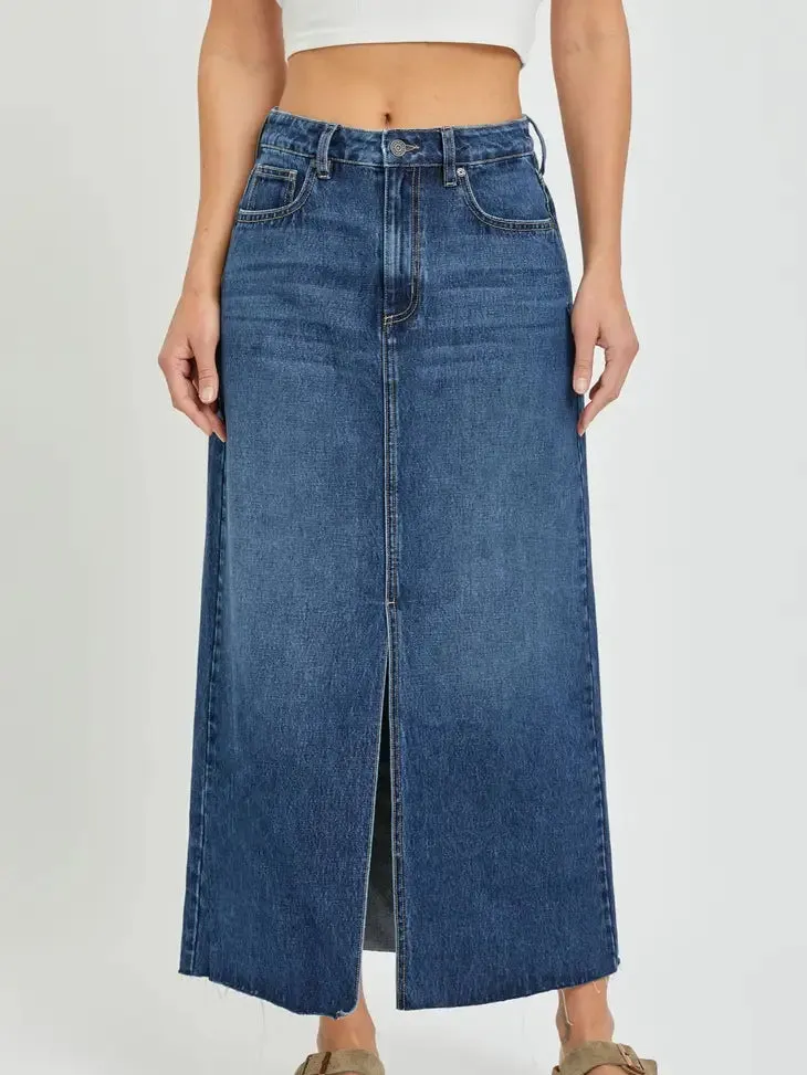 Maxi Denim Skirt Mid Blue Wash