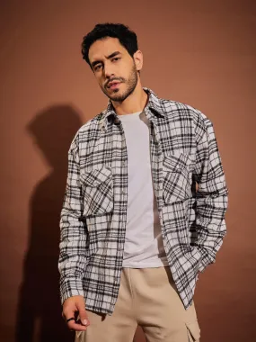 Men Black & White Check Box Pocket Oversized Shirt