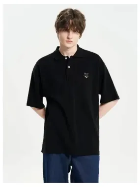 Men s bold fox head patch oversized boxy fit polo t shirt black domestic product