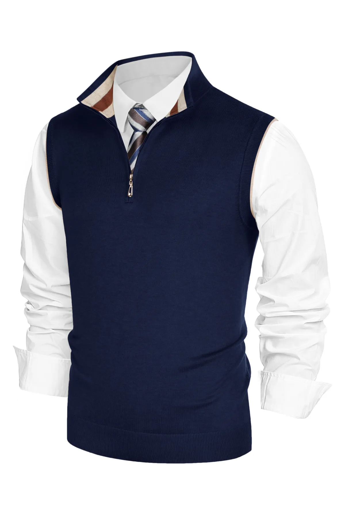 Men Stand Collar Sweater Vest Sleeveless Zip-up Neck Pullover Knitwear