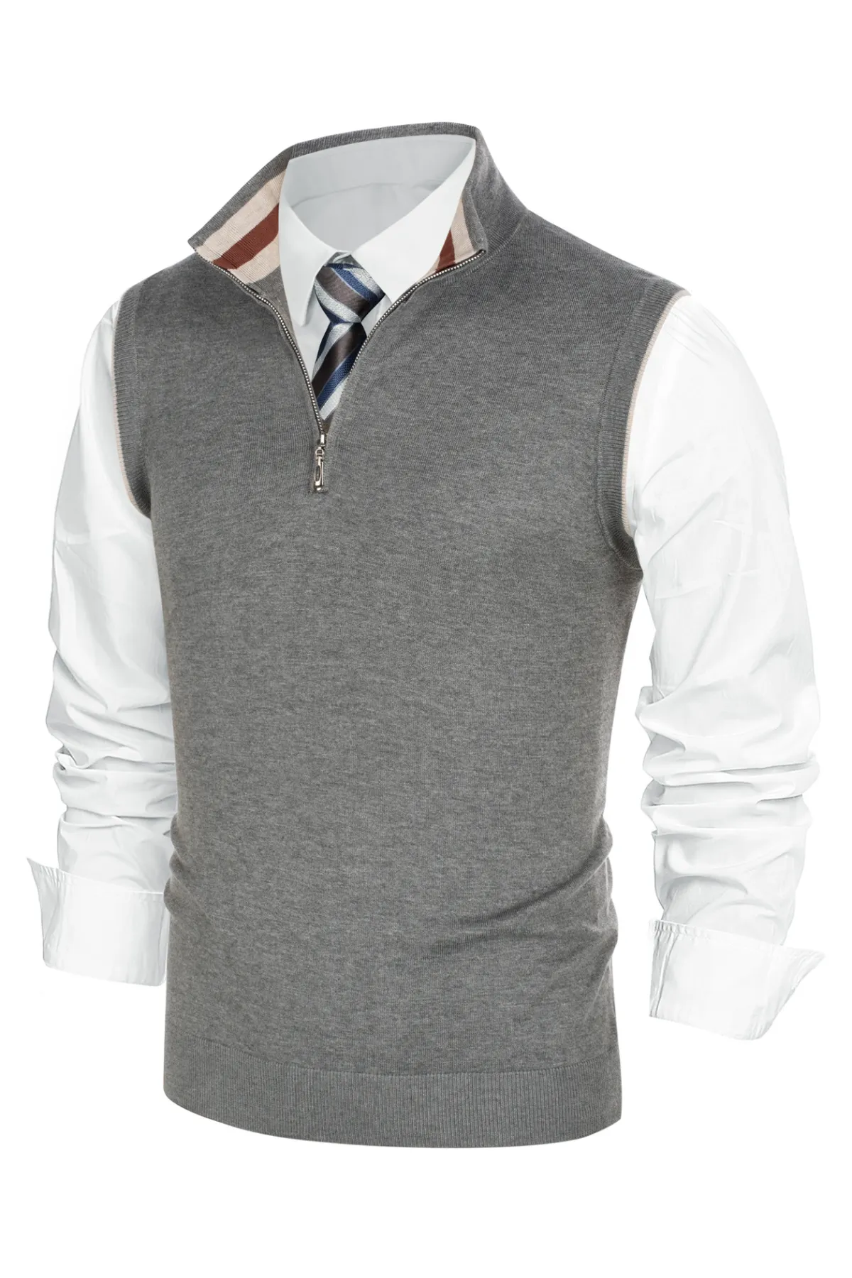 Men Stand Collar Sweater Vest Sleeveless Zip-up Neck Pullover Knitwear