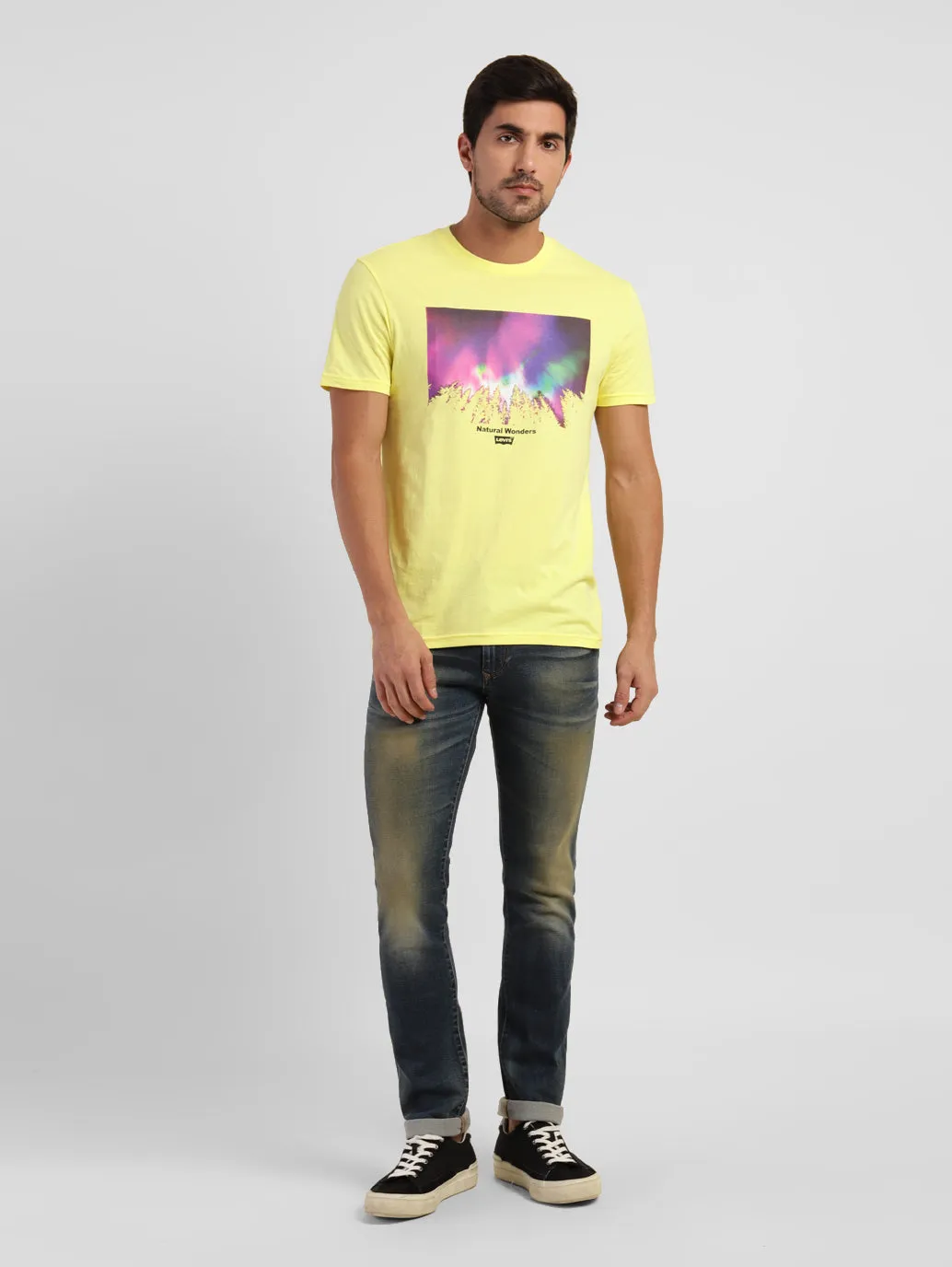 Men's Abstract Print Crew Neck T-shirt Yellow