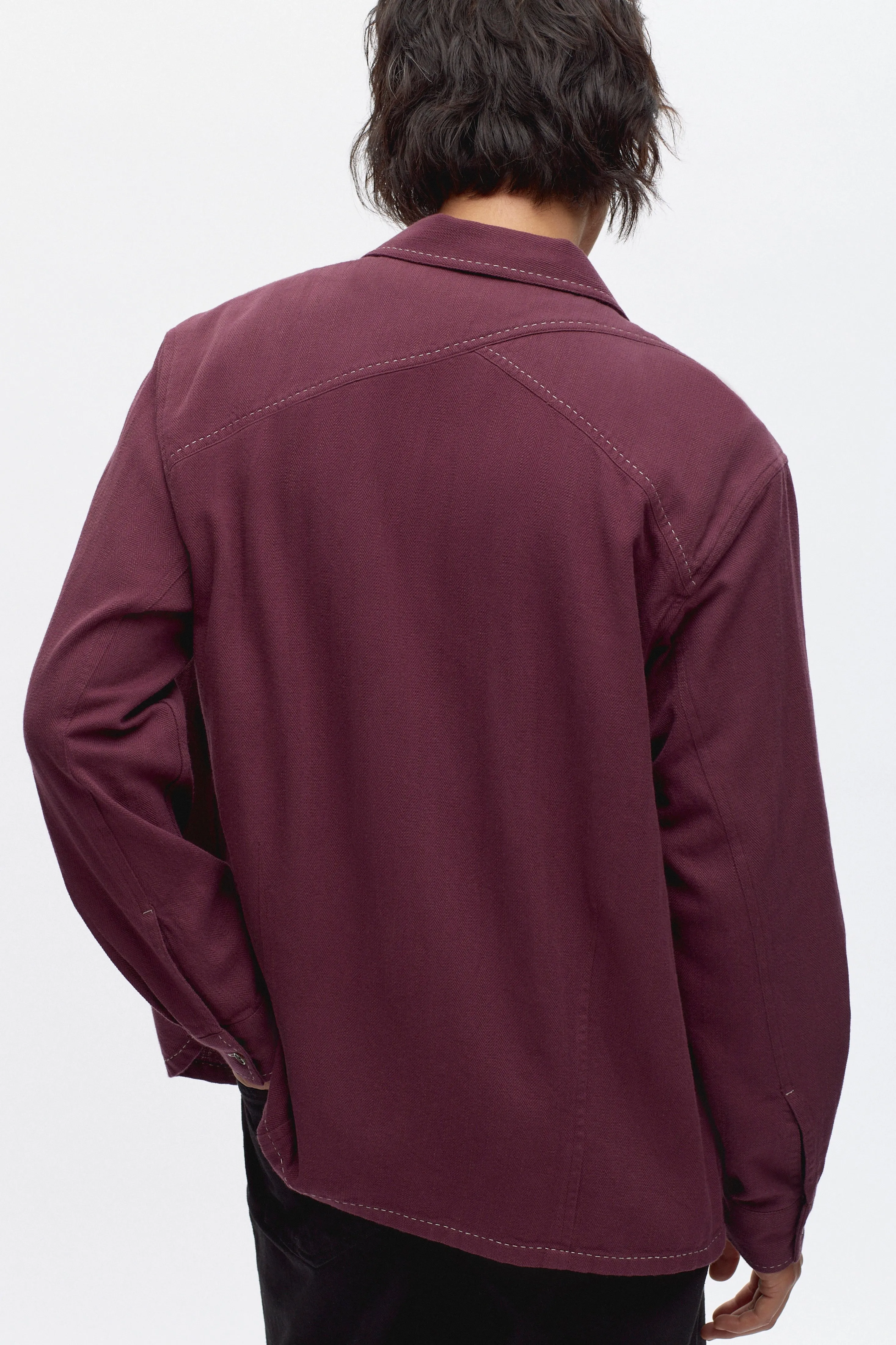 Men's Asmar Shirt in Burgundy Herringbone