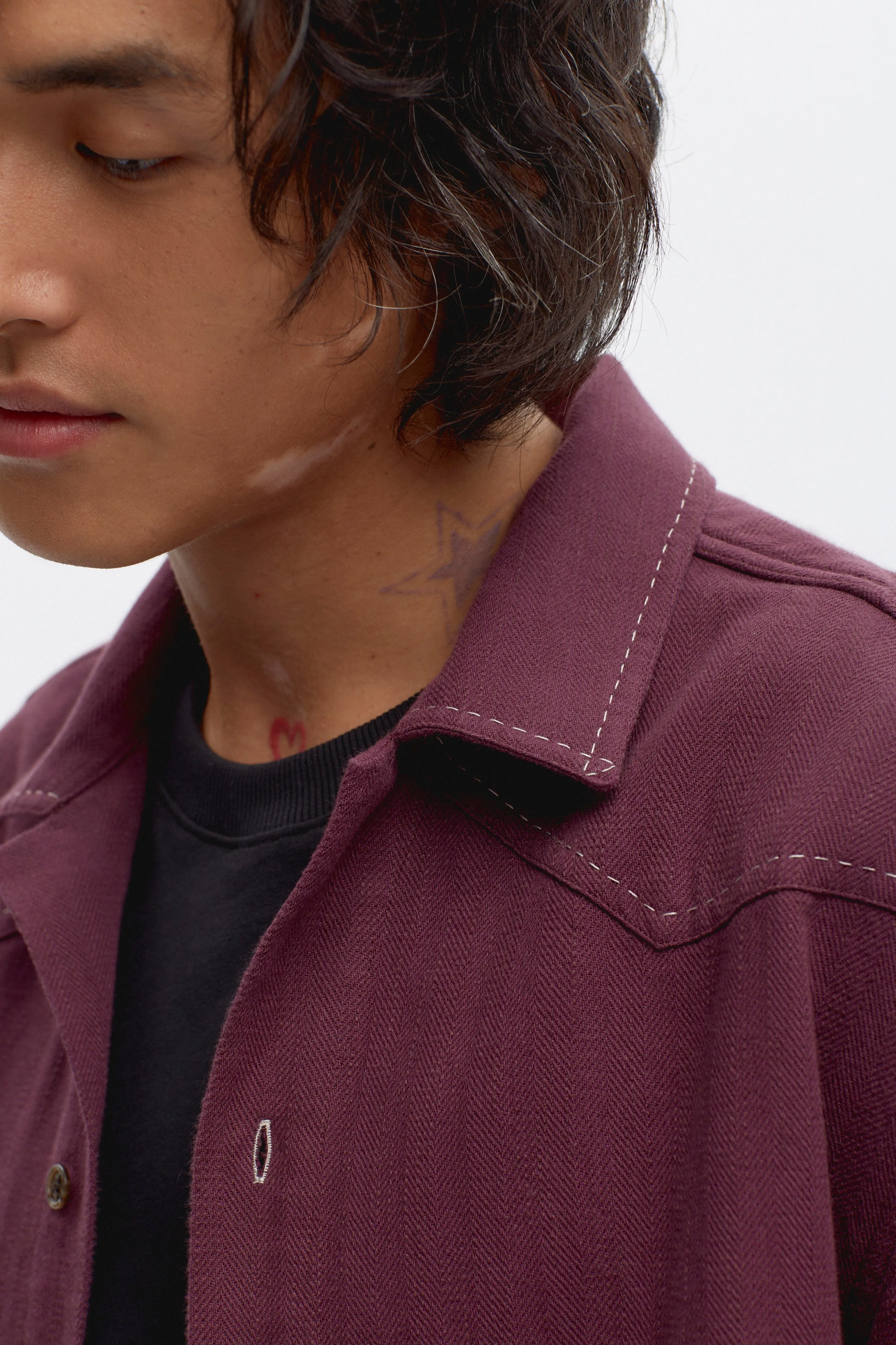 Men's Asmar Shirt in Burgundy Herringbone