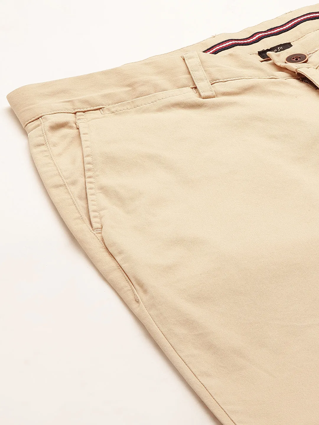 Men's Beige Cotton Lycra Slim Fit Pant