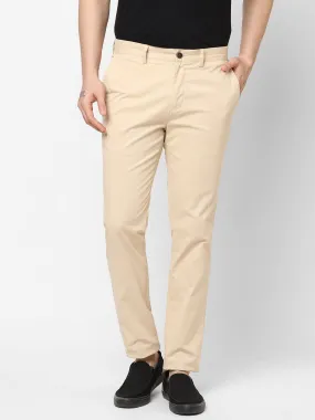 Men's Beige Cotton Lycra Slim Fit Pant