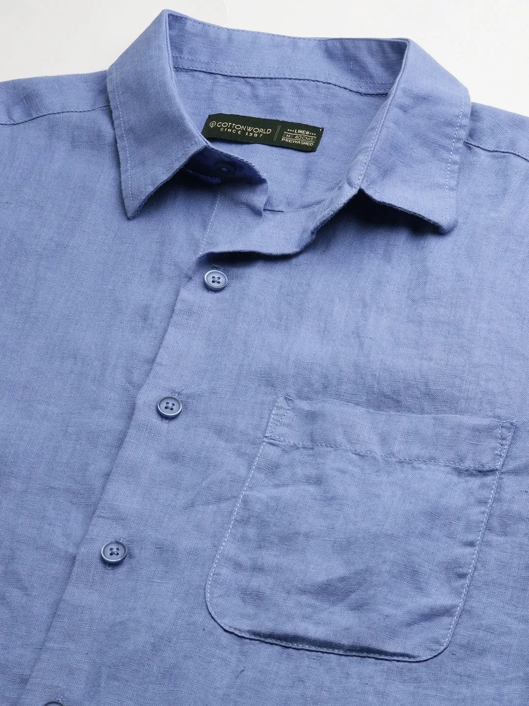 Men's Blue 100% Linen Regular Fit Short Sleeved Shirt