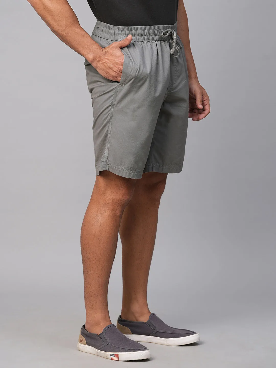 Men's Dark Grey Cotton  Regular Fit Shorts