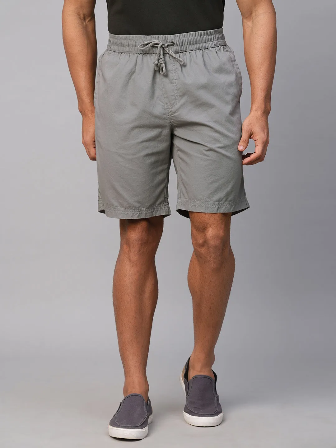 Men's Dark Grey Cotton  Regular Fit Shorts