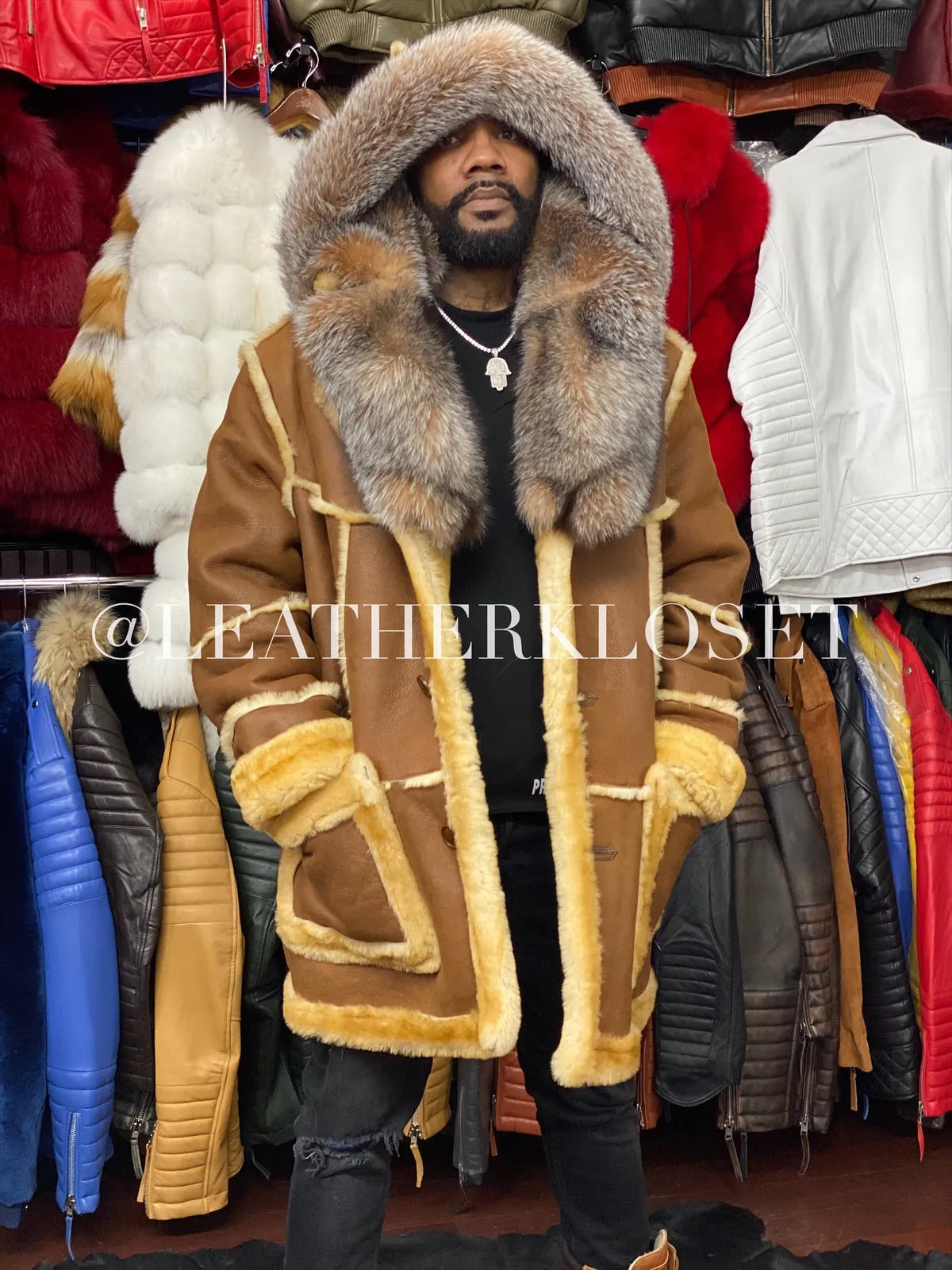 Men's Marlboro Shearling With Oversized Fox Collar