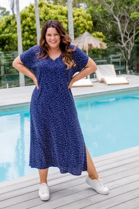 Messy Polka Maxi Dress - Blue