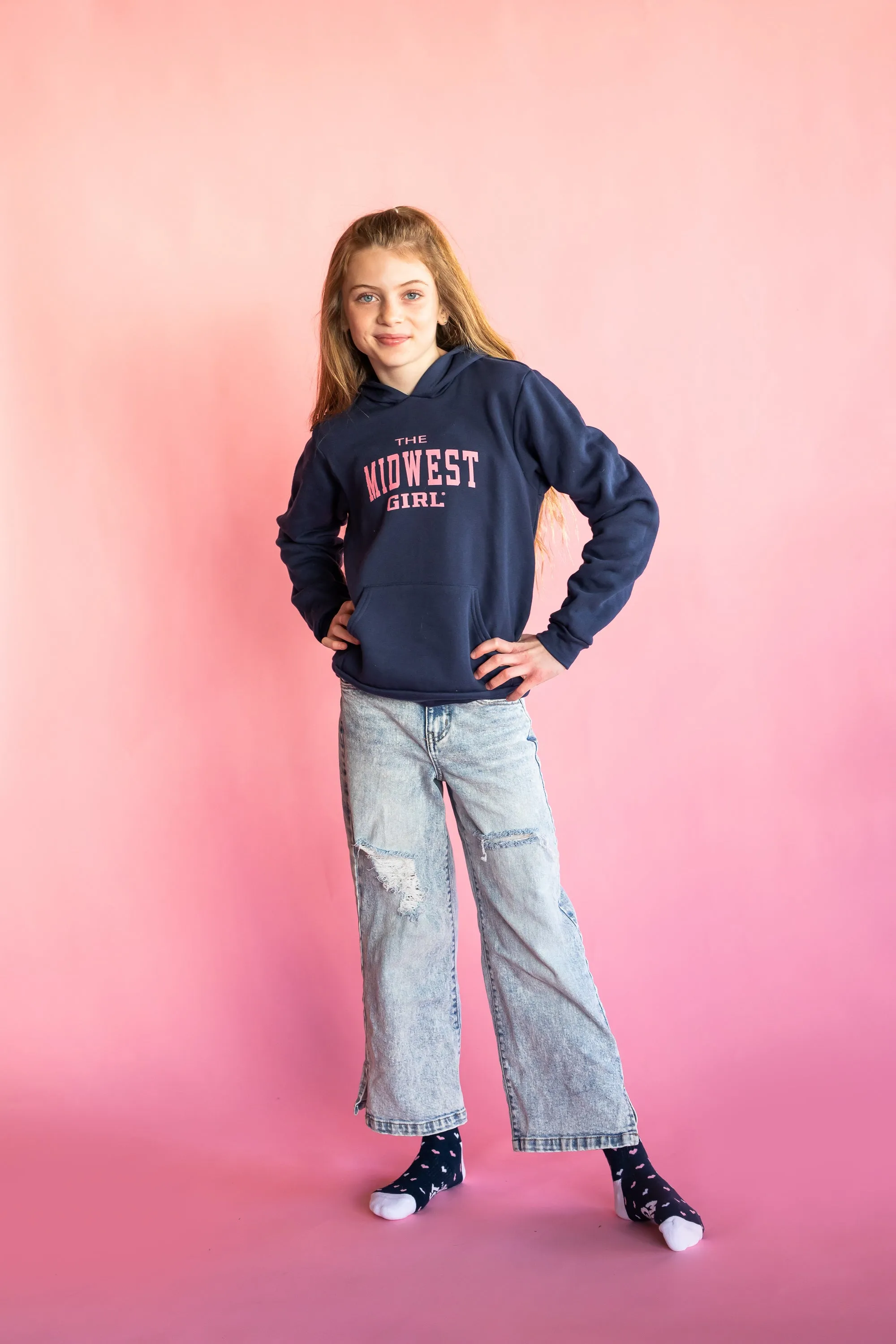 Midwest Girl Hoodie for Kids in Navy (FINAL SALE)