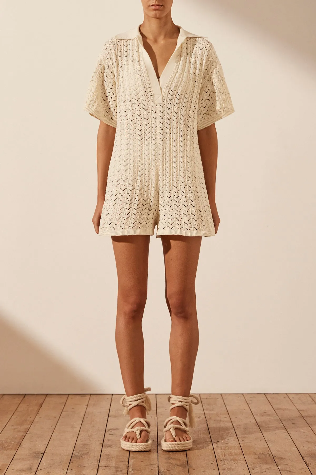 MIKALA CROCHET RELAXED PLAYSUIT - COCONUT