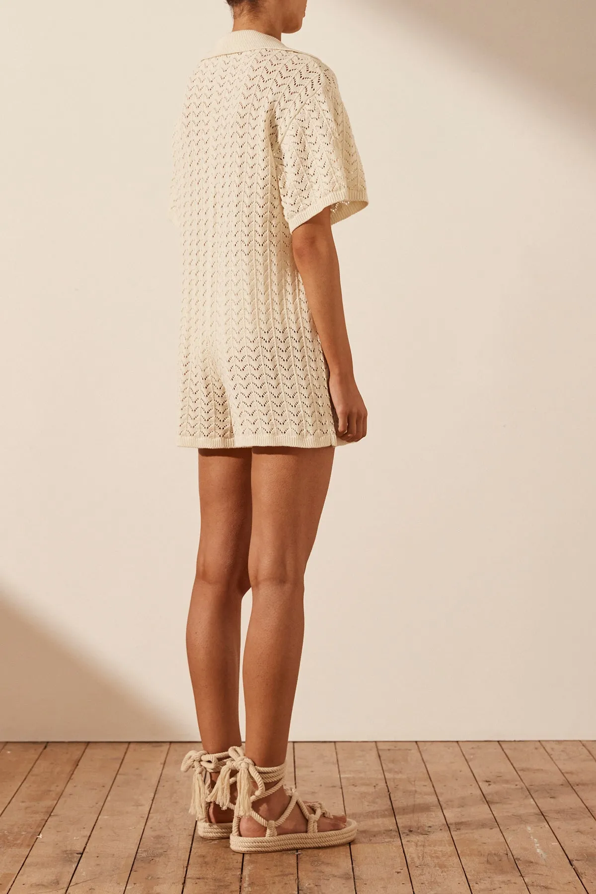 MIKALA CROCHET RELAXED PLAYSUIT - COCONUT