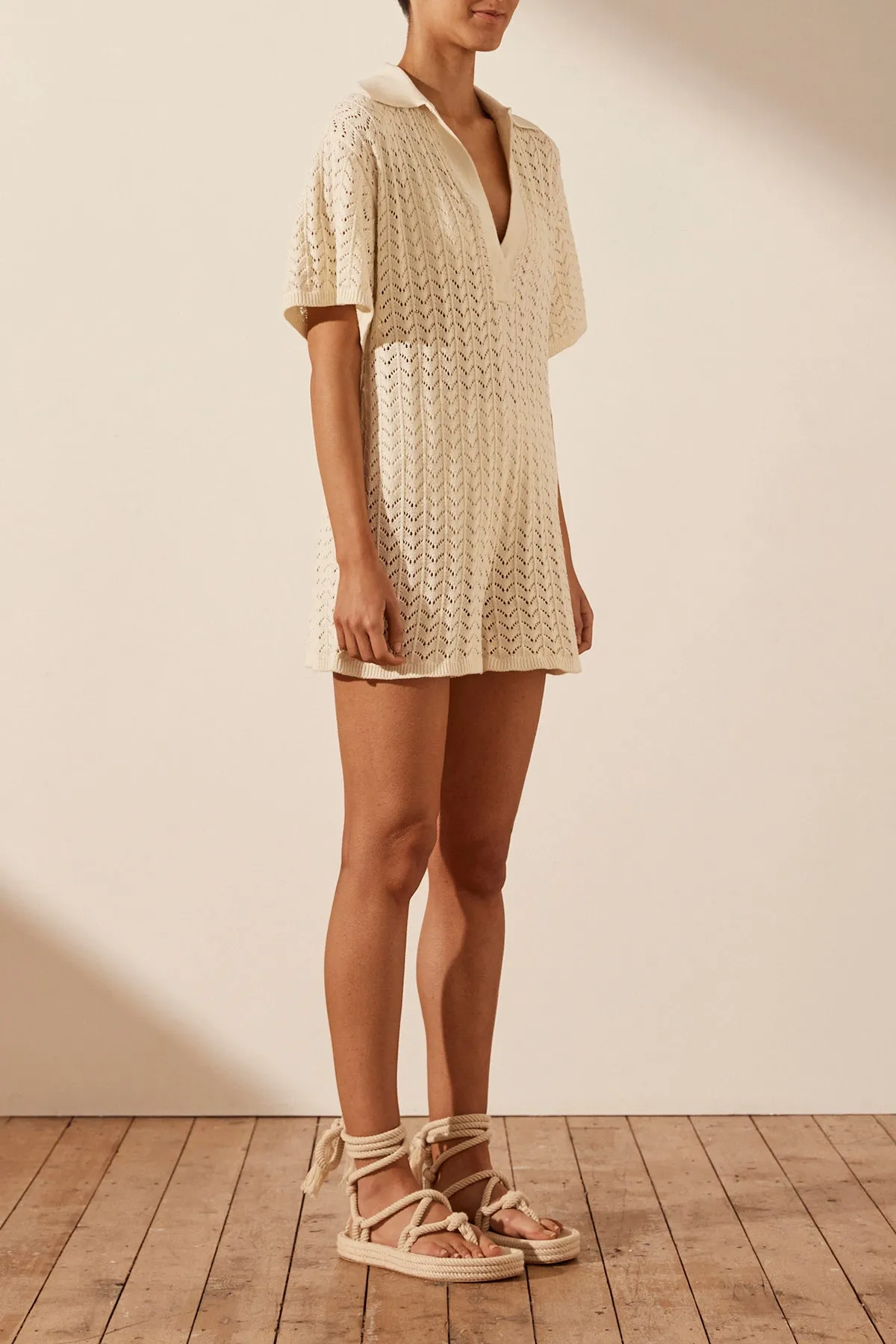 MIKALA CROCHET RELAXED PLAYSUIT - COCONUT