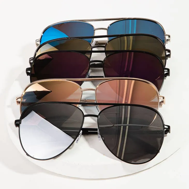 Mirrored Metal Frame Aviator Sunglasses