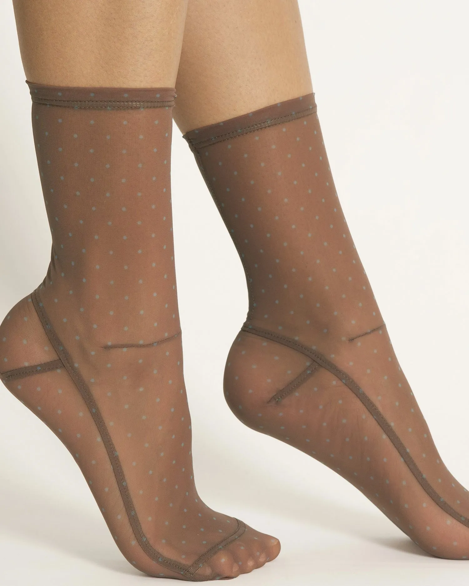 Mocha with Powder Blue Mini Dots Mesh Socks