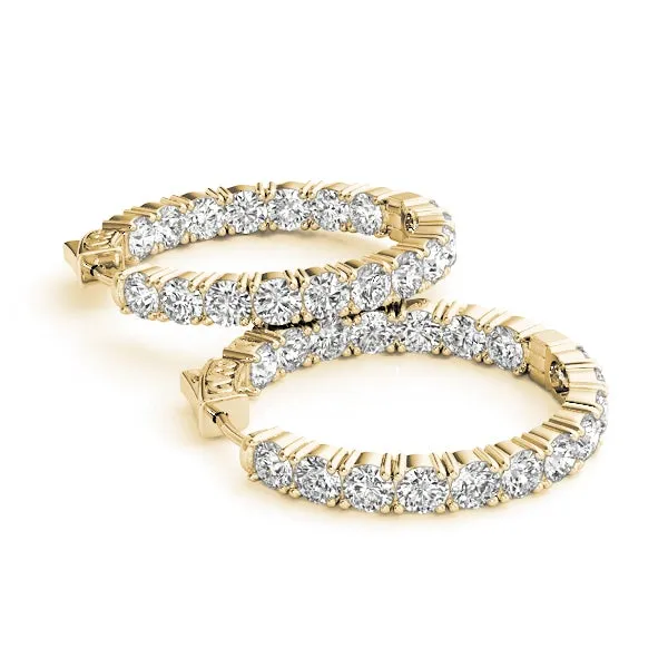 MOON 7 Carat Diamond Eternity Hoop Earrings 1 Inch in 14K Yellow Gold  50 pointer Round Brilliant G Color SI1 Clarity 30mm BY MIKE NEKTA