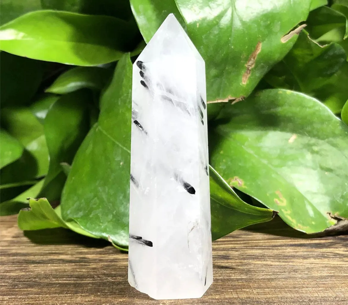 Natural Tourmaline Quartz gemstone Wand