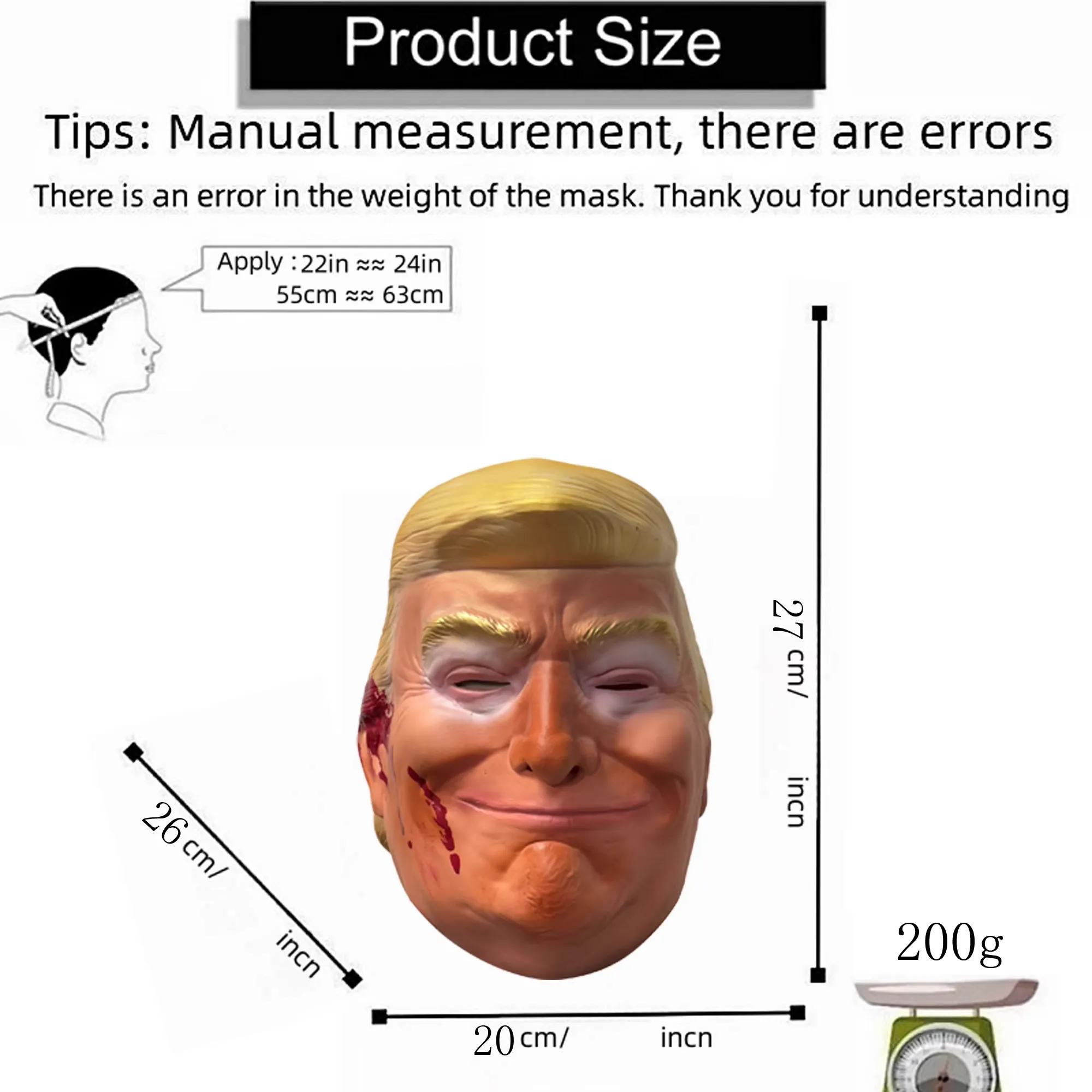 【New Arrival】Xcoser 2024 Donald Trump Rally Shooting Cosplay Mask Latex Full Head Ear-Bleeding Mask