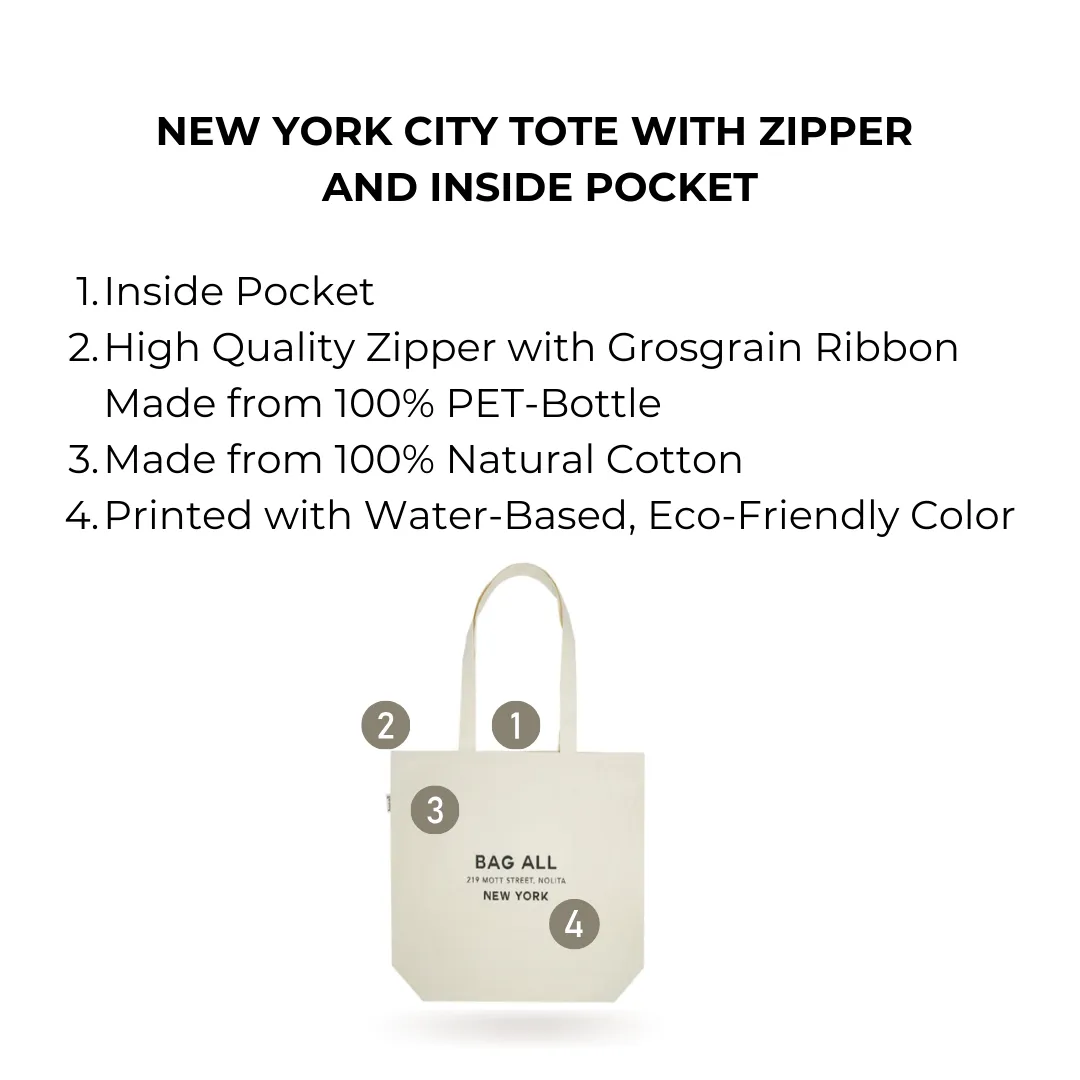 New York City Tote with Zipper and Inside Pocket, Cream