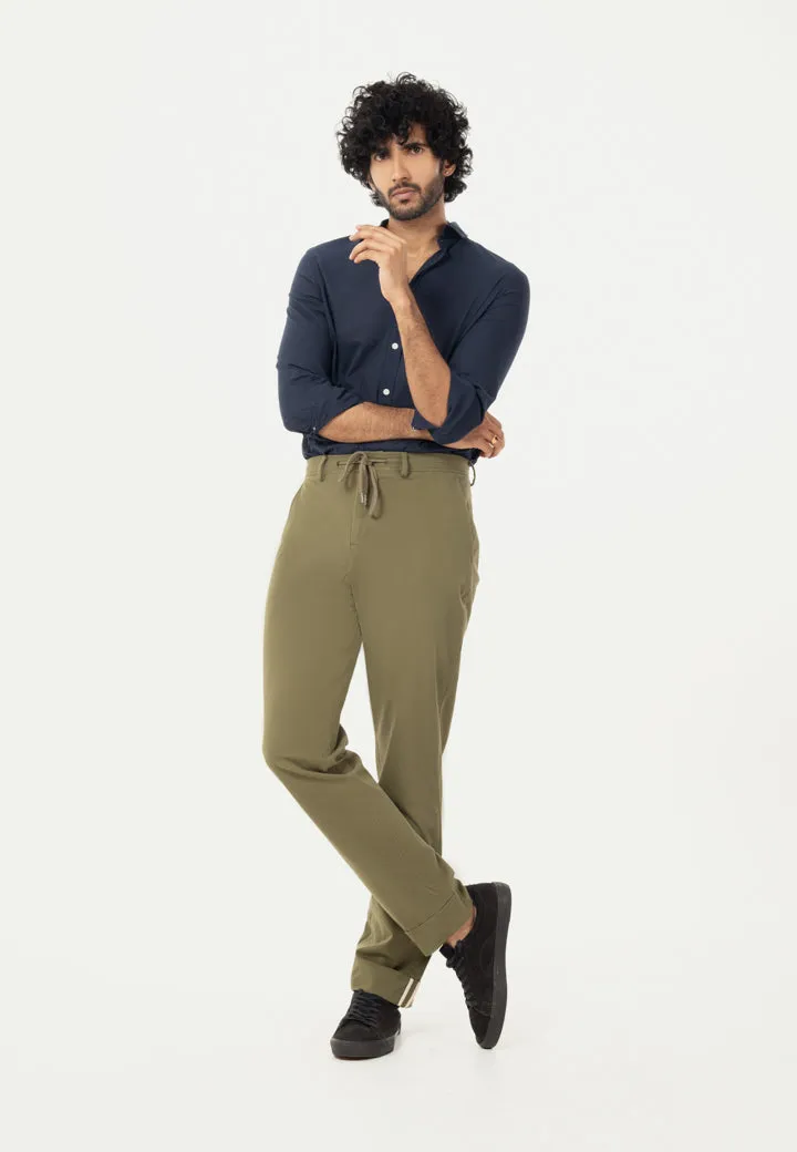 Olive Turn-up Hem Chinos