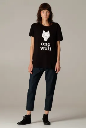 One Wolf logo T-krekls, melns/balta druka