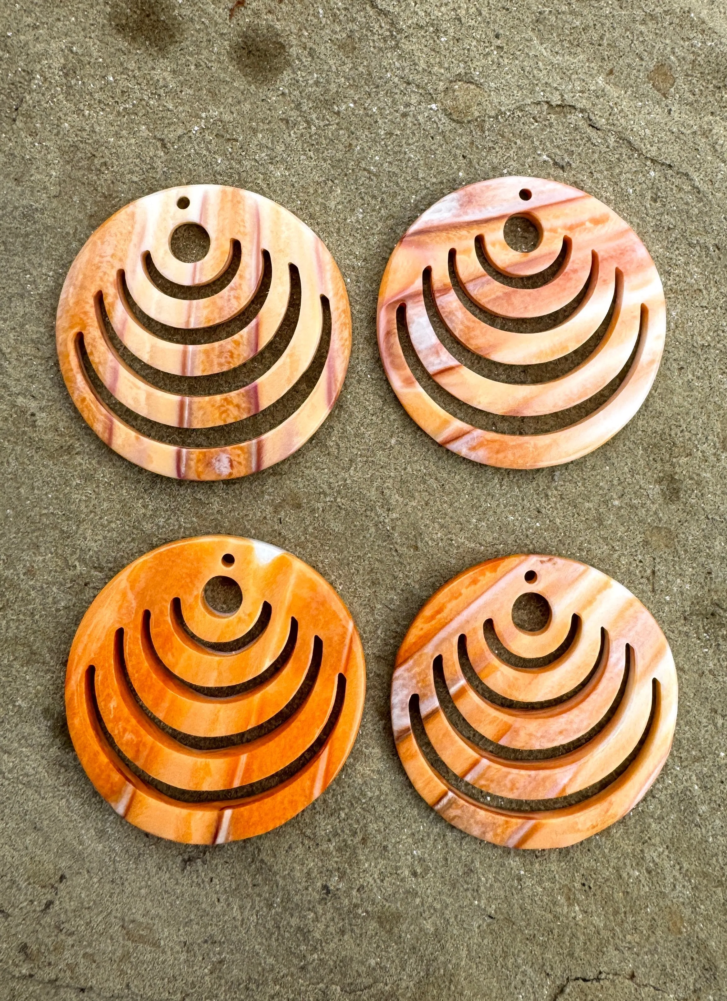 Orange Spiny Oyster Shell Carved 35mm Round Bead Pair, One Pair