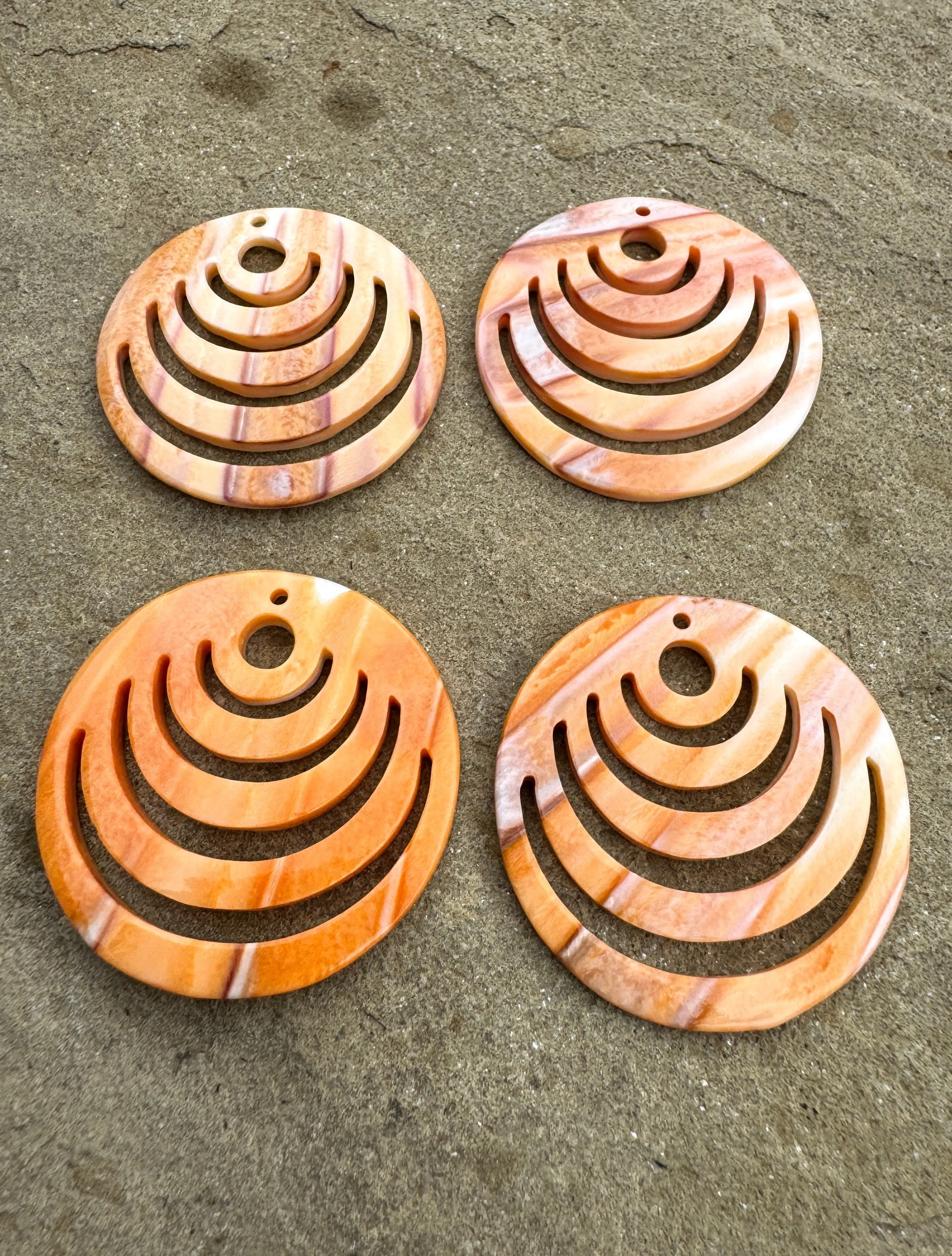 Orange Spiny Oyster Shell Carved 35mm Round Bead Pair, One Pair