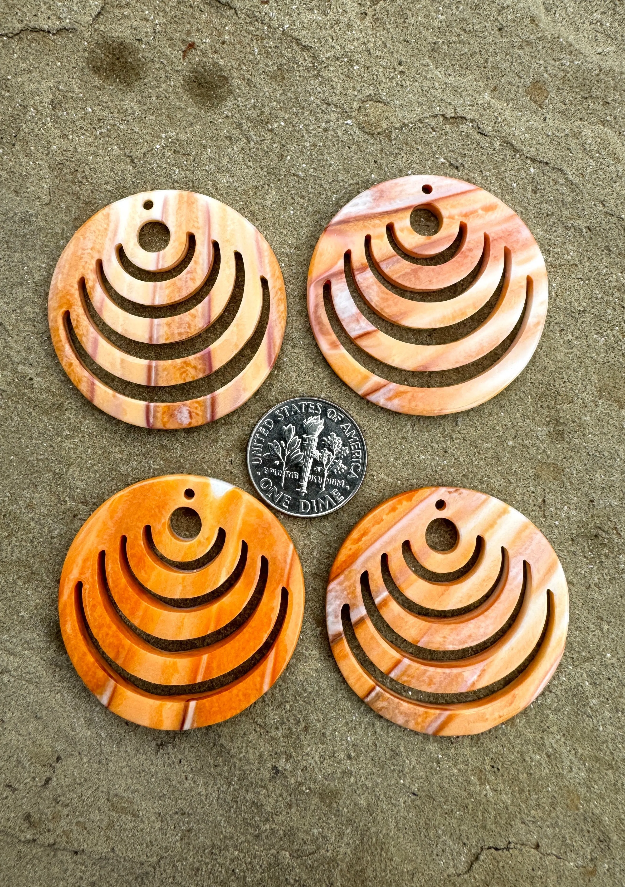 Orange Spiny Oyster Shell Carved 35mm Round Bead Pair, One Pair