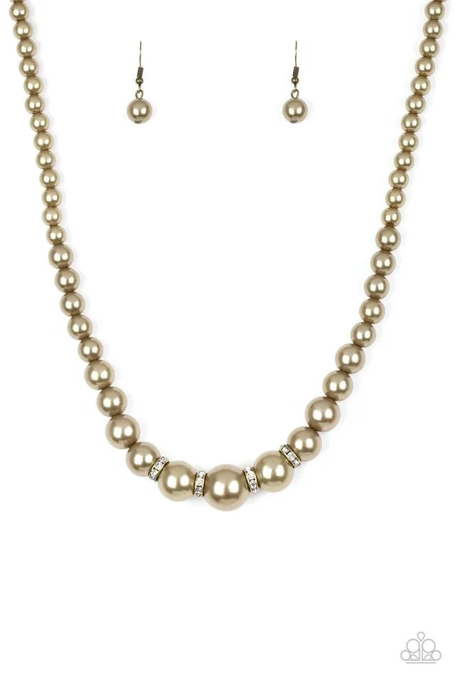 Paparazzi Accessories  - Party Pearls #N219 Peg - Brass Necklace