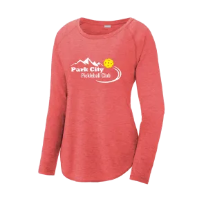 Park City Pickleball Club (White Words) Customizable | Women's Long Sleeve Scoop Neck Pickleball Shirts | 75/13/12 Poly/Cotton/Rayon