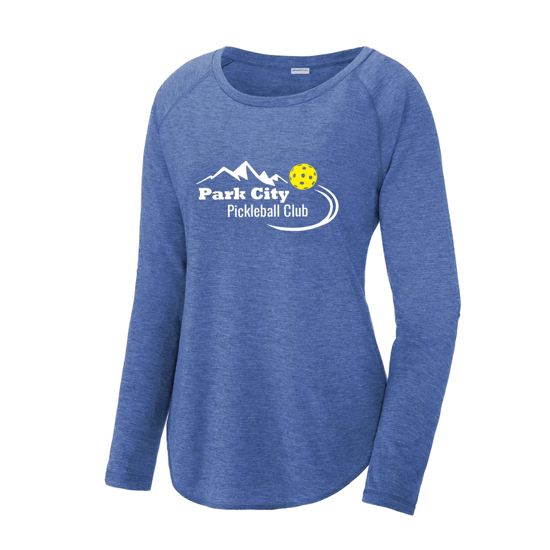 Park City Pickleball Club (White Words) Customizable | Women's Long Sleeve Scoop Neck Pickleball Shirts | 75/13/12 Poly/Cotton/Rayon