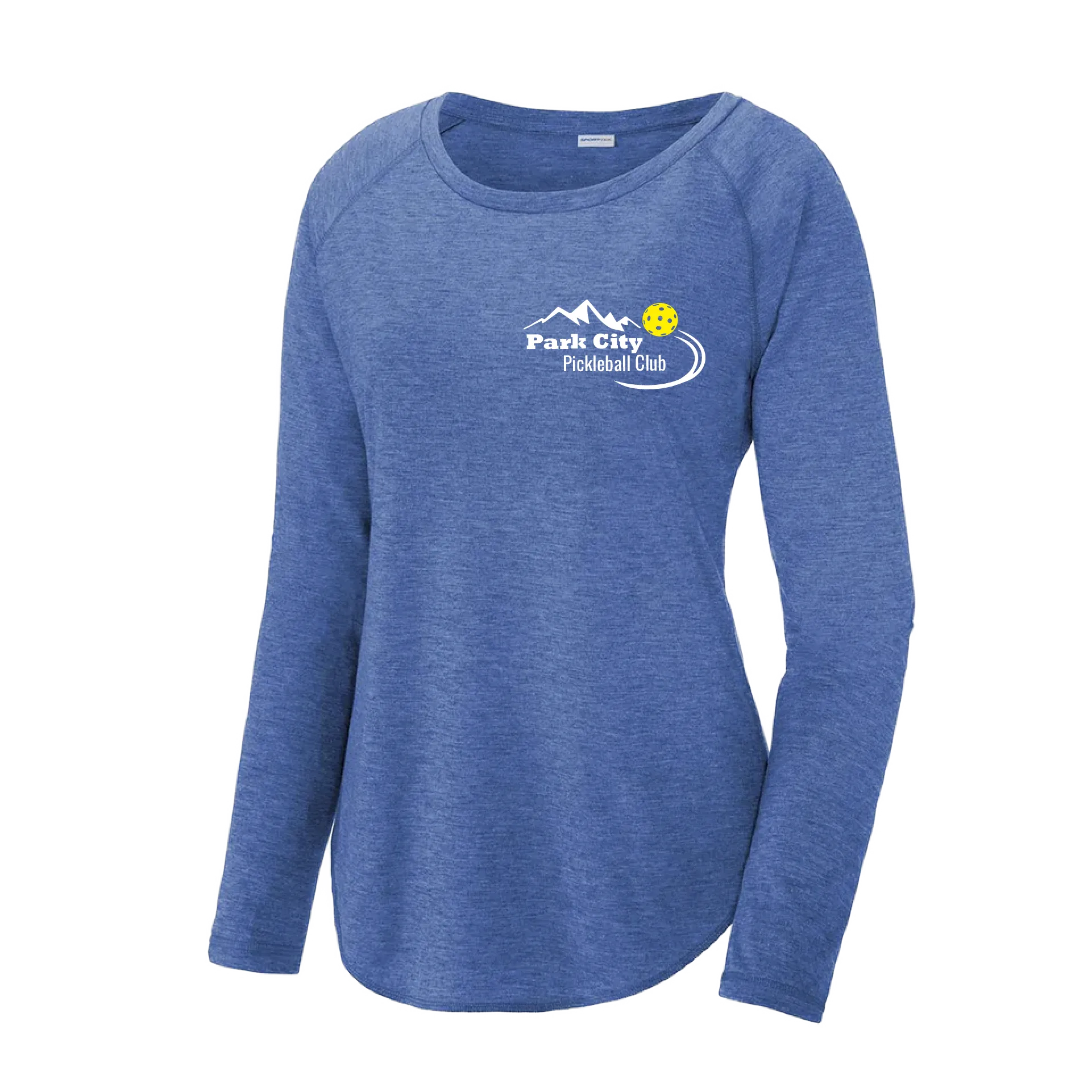 Park City Pickleball Club (White Words) Customizable | Women's Long Sleeve Scoop Neck Pickleball Shirts | 75/13/12 Poly/Cotton/Rayon