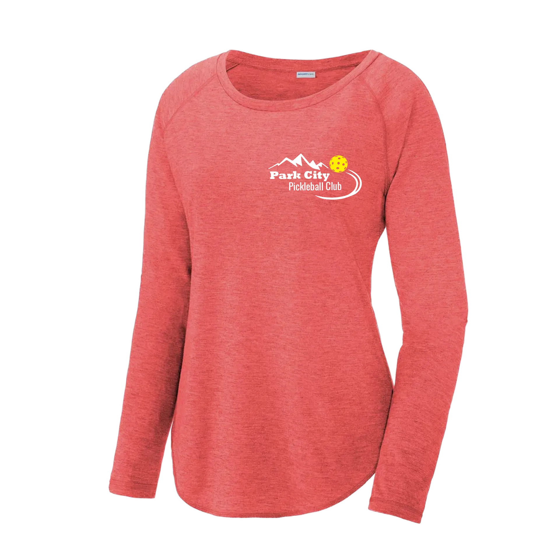 Park City Pickleball Club (White Words) Customizable | Women's Long Sleeve Scoop Neck Pickleball Shirts | 75/13/12 Poly/Cotton/Rayon