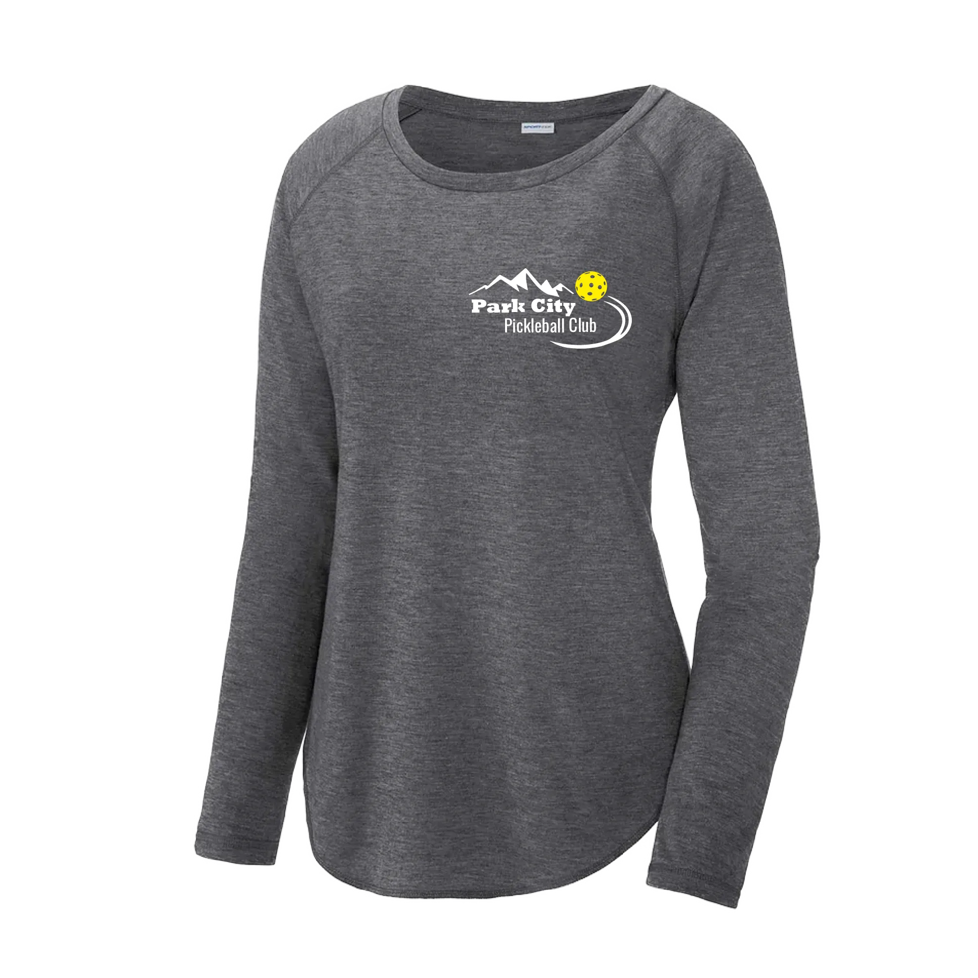 Park City Pickleball Club (White Words) Customizable | Women's Long Sleeve Scoop Neck Pickleball Shirts | 75/13/12 Poly/Cotton/Rayon