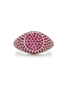 Pave Signet Ring- Ruby Red- Silver