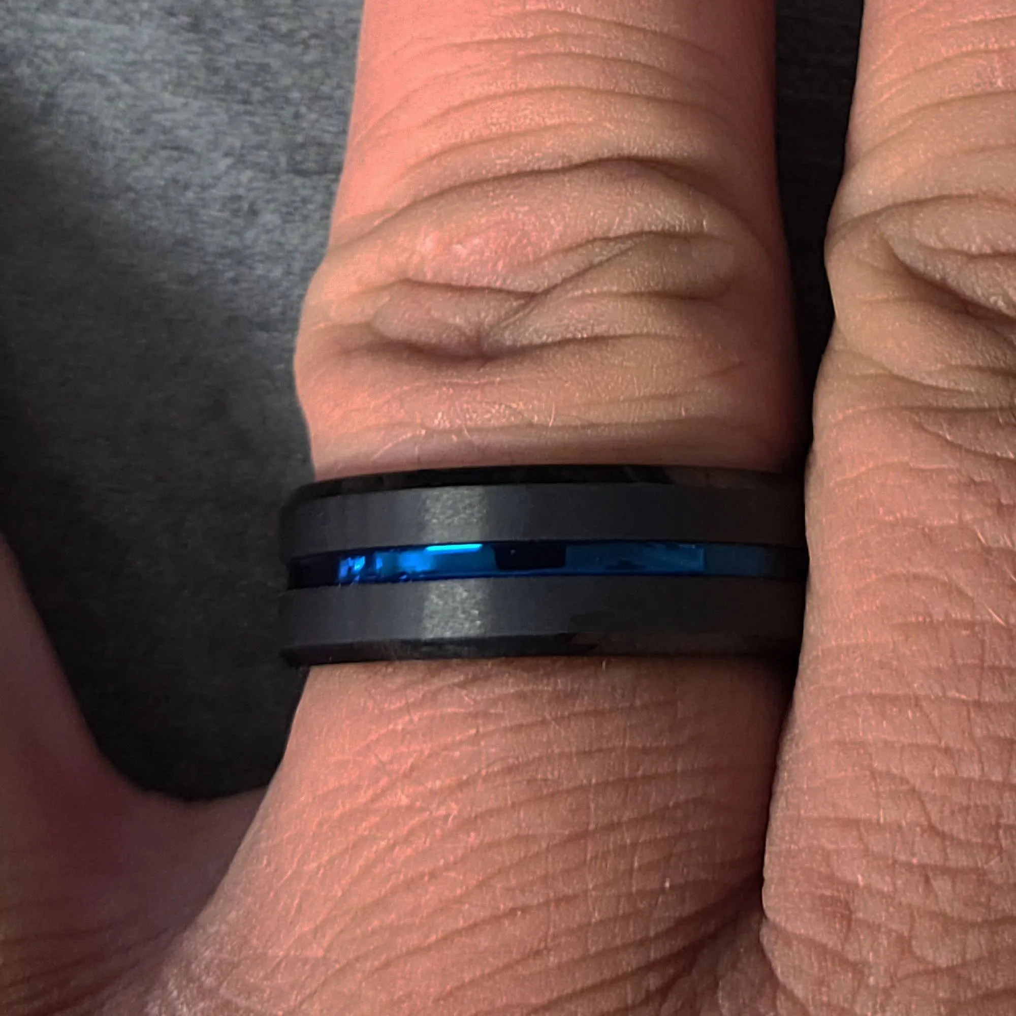 Personalized Men's Promise Ring Band Grooved Thin Blue Line