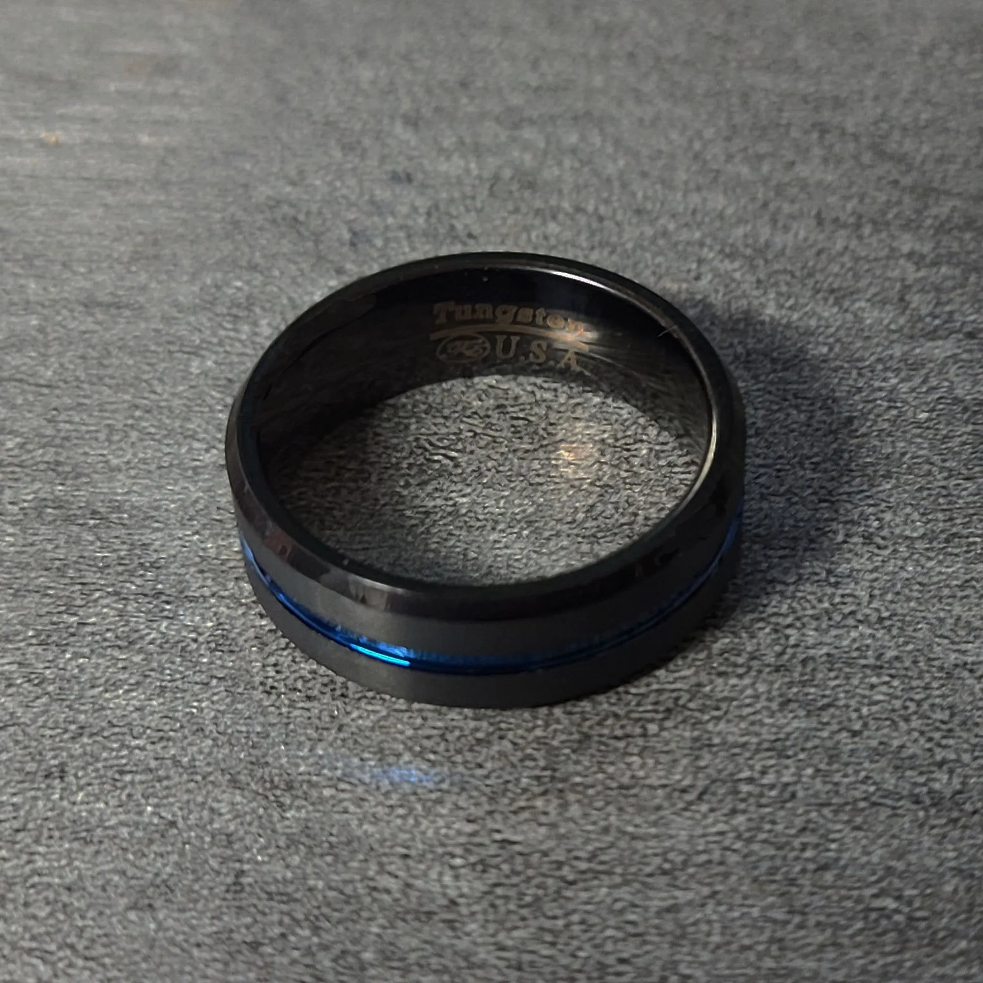 Personalized Men's Promise Ring Band Grooved Thin Blue Line